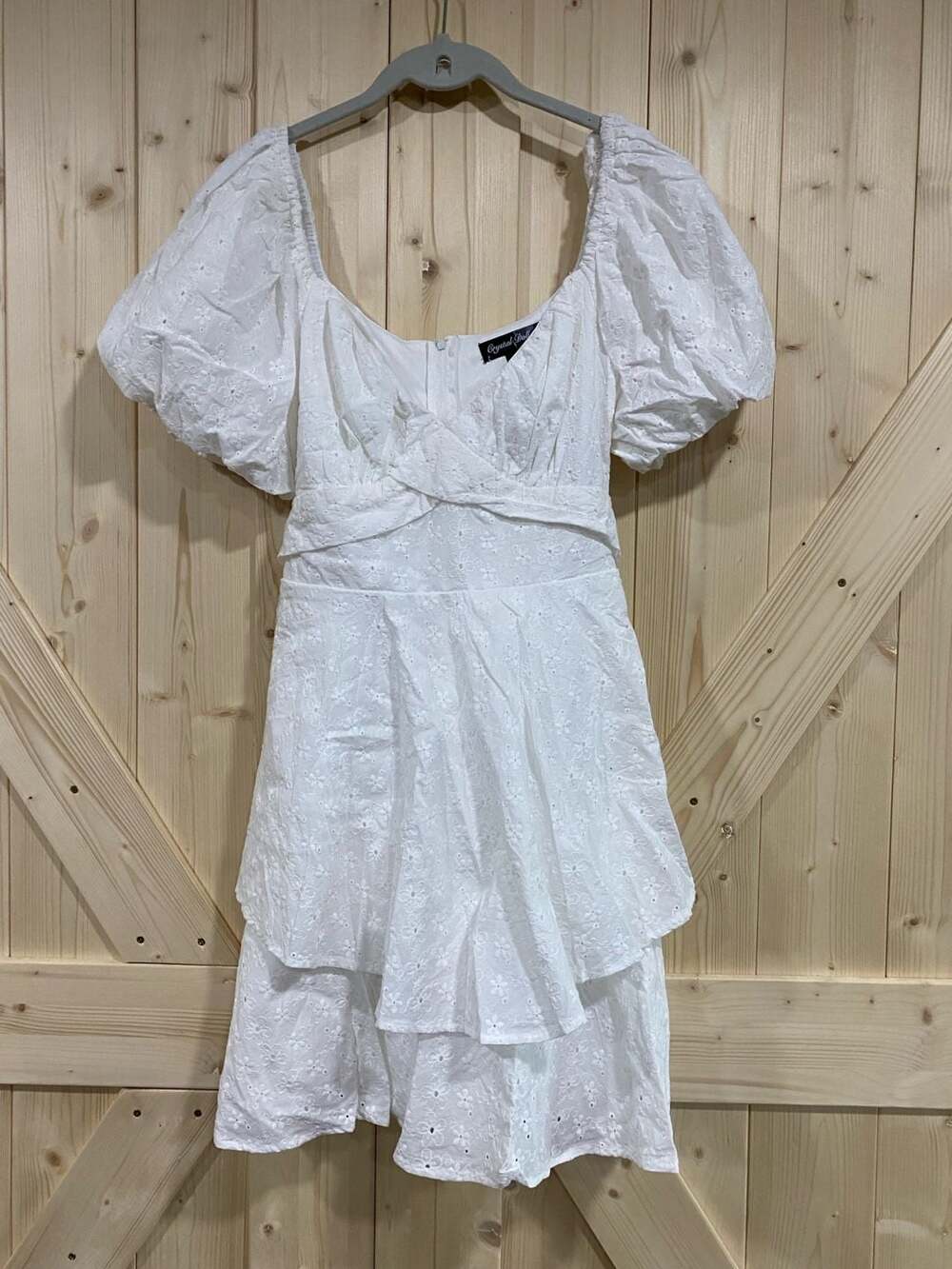 Crystal Doll Eyelet Mini Dress Size M White Puff Sleeve Fit And Flare